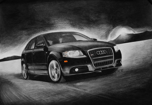 Audi A3 
Pre moju jedinu lasku :) format - A3, cas prace - viac ako mesiac a pol... cele s farbickami, + kusok s pastelom :)
