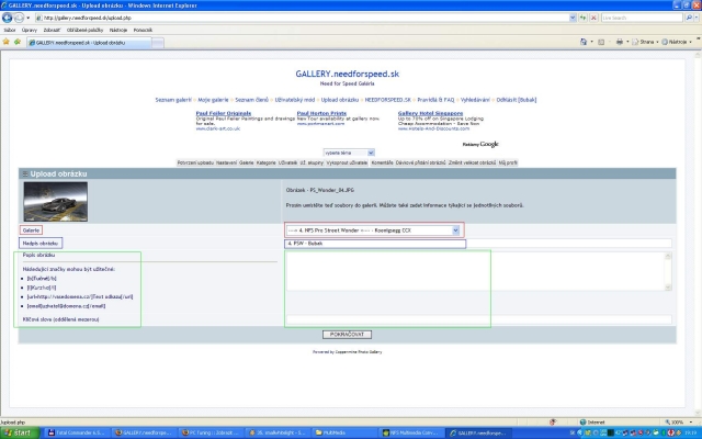 ----> 4. NFS Pro Street Wonder <---- - Koenigsegg CCX - FAQ & Pravidlá uploadovania sútažných aút.

[b]Nasledujúce riadky pozorne čí­tajte!:[/b]

[i]Info:[/i] Nasledujúci screen je [b]VZOR[/b] ako to má správne vyzerať. Má zvýraznené polí­čka tromi farbami. Každá z farieb sa bude týkať jedného z bodov Uploadovanie obrázkov - pravidlá

[b]Uploadovanie obrázkov - pravidlá:[/b]
[b]1.[/b] Svoj obrázok nebute uploadovať do svojich galerií­ , ale do galérie s názvom ----> 4. NFS Pro Street Wonder <---- - Koenigsegg CCX ,ktorá sa vám zobrazí­ v možnostiach umiestnenia vášho obrázka. (čŒervený rámček v screene) 
[b]2.[/b] Každý zo svojich obrázkov pomenujte podľa vzoru:  [i][b]4. PSW - Váš Nick[/b][/i] (Modrý rámček v screene)
[b]3.[/b] Popis,kľúčové slová pravidlá neurčujú. ( Zelený rámček v screene)

[b]Ďaľsie pravidlá:[/b]

- Súťažným autom je Koenigsegg CCX z NFS Pro Street (čo aj samotný názov potvrčuje) ,žiadne obrázky iného auta nebudú akceptovatelné.
- Možete uploadnúť iba jeden obrázok! (Viac informácii [b]FAQ NFS Wonder[/b] )
- Komentáre k jednotlivým obrázkom sú povolené,tiež sa riadla stanovenými pravidlami vo FAQu NFSG. Výminku budú tvoriť iba informčné obrázky  [b][url=http://gallery.needforspeed.sk/displayimage.php?pos=-36526]Vitajte![/url][/b], [b][url=http://gallery.needforspeed.sk/displayimage.php?pos=-36530]Pravidlá[/url][/b] a [b][url=http://gallery.needforspeed.sk/displayimage.php?pos=-36917]Hlasovanie[/url][/b]  (špecifický obrázok označovaný [b][url=http://gallery.needforspeed.sk/albums/userpics/vote.JPG]týmto[/url][/b] screenom) ,ktorých pravidlá sú spí­sané v popise obrázka.
- Pravidlá bodovania,resp. bodovací­ systém budú napí­sane v [b][url=http://gallery.needforspeed.sk/displayimage.php?pos=-36917]Hlasovaní­[/url][/b]
- Trvanie registrácie automobilov do sútaže,opravnej registrácie,reps. dčºžka trvania hlasovania sú uvedené v popise galérie.
- Administrátorský Team si dovoluje počla platným Pravidiel a FAQu NFSG vylúčiť toho účastní­ka,ktorý bude porušovať platné pravidlá.
- Obrázky s administrátorským overení­m [b]Prešiel[/b] sú nemenitelné.To znamená že žiadna zmena u nich nemôže nastať. 
 
[b]Overenie registrácie Adminstrátorom,homologizácia obrázka:[/b]
Každy obrázok sa pred začiatkom hlasovania overení­ administrátorom. Ak splní­ všetky požiadavky,v popise obrázka bude napí­sané nasledovné:

[b]Administrátorské overenie - Meno administrátora - Prešiel[/b]

V prí­pade ak by obrázok nesplňoval pravidlá,bude napí­sané nasledovné:
[b]Administrátorské overenie - Meno administrátora - Neprešiel[/b]
Z dôvodu: 
- výpis chýb.

[b]Prí­padné falšovanie overenia bude znamenať okamžité vylúčenie![/b]

Administrátorské overenie sa bude robiť jednorázovo. Dátum bude zaznačený v popise galérie.

[b]FAQ NFS Wonder:[/b]

[i]Viac obrázkov od jedného uzivateľa:[/i]
Platí­ jednoduché pravidlo. Obrázok,ktorý sa uploadol ako prvý a splňuje pravidlá bude zaradený do súťaže. Ostatné budú vymazané.

Rada: Pred tým ako svoj obrázok prihlásite do súťaže ho uploadnite do svojej galérie a možnostou [b]Edit[/b]u preniestnite do Galérie ----> 4. NFS Pro Street Wonder <---- - Koenigsegg CCX

[i]Obrázky,ktoré nesplnili pravidlá:[/i]
Tieto obrázky,ktoré majú administrátorské overenie [b]Neprešiel[/b] a v nadpise obrázka [b]NP[/b] (No Pass) budú ponechné ako informácia pre uží­vaťela. Uží­vaťel buč to do skončenia opravnej registrácie svoje chyby napraví­ tým,že uploadne čaľší­,správny obrázok,alebo nebude zaradený do súťaže pre nesplnenie pravidiel.

Všetky obrázky s nadpisom [b]NP[/b] budú ponechané v Galérii až do skončenia opravnej registrácie.

[i]Prosí­m,do komentárov pí­šte svoje nezrovnalosti ohladom pravidiel a bodovania.[/i] 


