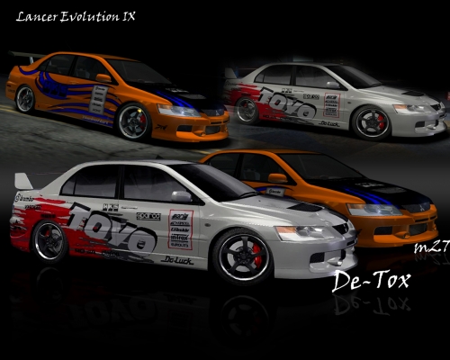 [b][color=black]DUEL
[i][/b][color=black]
CAR: Lancer Evolution IX
GAME: NFS Carbon
COMPETITORS: DE-TOX(biele) m27(oranžové)

[color=gray] Taký tradiňý tuning od DE-TOXa a taký trošku farebnejší­ odo mňa.[/i]

[b][color=red]!!HLASUJTE!!


